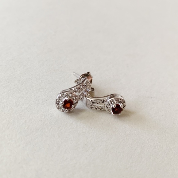 Garnet and Diamond Sterling Silver Earrings - Picture 4 of 4